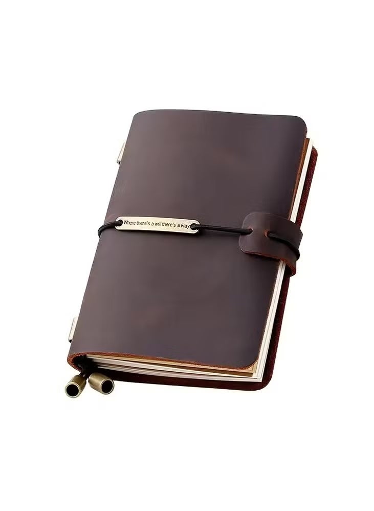 A5 Refillable Notebook Diary  with Leather Cover, Handmade,Loose Leaf Business book ,Genuine Leather Bound Daily Notepad for Men  Women ,Lined Paper 192 s,4 x 5.2 in (Coffee Color) - Image 2